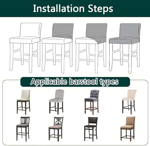 Fundas de terciopelo marrón para taburetes de bar con respaldo, pack de 2 unidades lavables 8