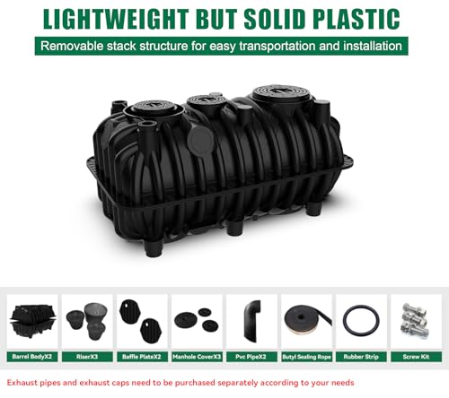 264gal Underground Septic Tank Kit-68.3x38.8x36.2in Plastic Septic Tank System,Rectangle Anti Corrosion PP Septic System With Riser and Manhole Covers For 3-5 Persons