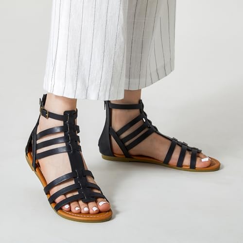 Trary Women's Sandal, Comfortable Gladiator Sandals Ankle Strap Flats Sandalias Para Mujer Beach Sandals Wide Width Open Toe Cross Strappy Sandals for Women Dressy Summer 5