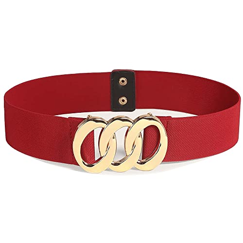 YOU&M Women's Elastic Gold-Chain Buckle Wide Stretch Waist Belts for Dresses