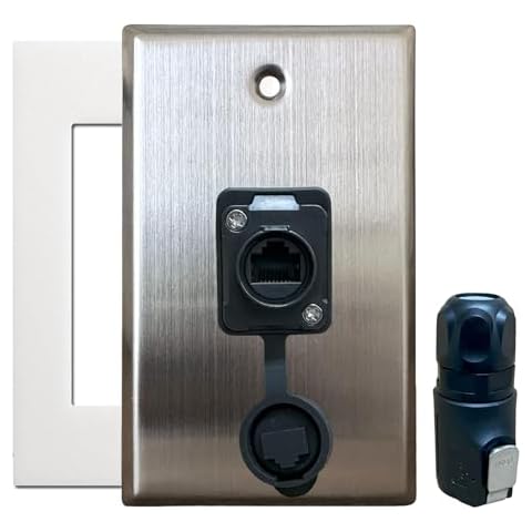 DIYTECH Outdoor Ethernet Wall Plate, Outdoor Ethernet Box, IP67 Outdoor Ethernet Jack, RJ45 Pass Through Connector Wall Plate, Waterproof Cable Pass Through, Outdoor Ethernet Outlet Cover