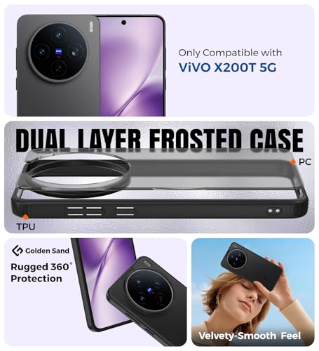 Image of Golden Sand for Vivo X200T 5G - Rugged Frosted Semi Transparent PC Shock Proof Slim Back Case for Vivo X200T, Stellar Black
