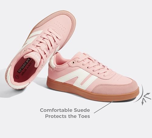 Image of LUCKY STEP Women Retro Gum Sole Fashion Sneakers | Genuine Leather Classic Tennis Skate Walking Shoes Anti Slip Trainers