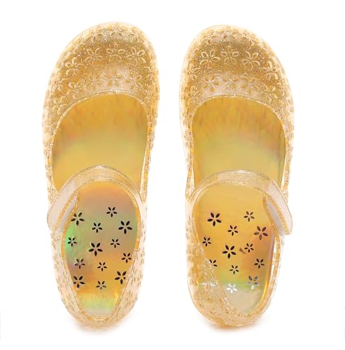 Image of Princess Dress Sandals Jelly Shoes for Toddler Girls Size 8, Blue Bird Nest Layered Lines Mary Jane Flats Childrens Clear Glitter with Hollow-Carved