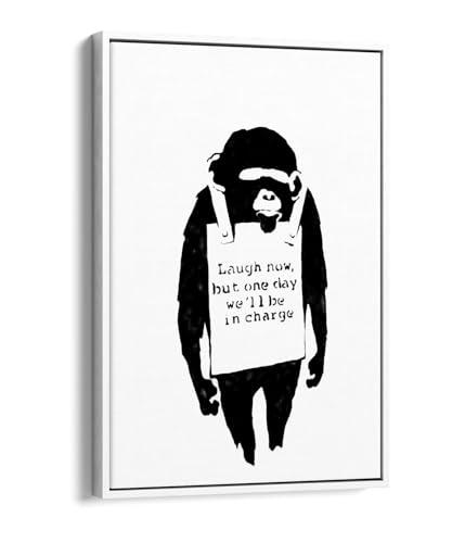 Toile Banksy haut de gamme Monkey Take over avec cadre blanc chic