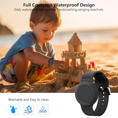 Image of Waterproof Airtag Bracelet for Kids,Hidden Airtag Wristband Kids,Anti-Lost Silicon Apple Airtag Holder Case for Toddler,Airtag Case Cover Watch Band GPS Tracker Case for Child-Black