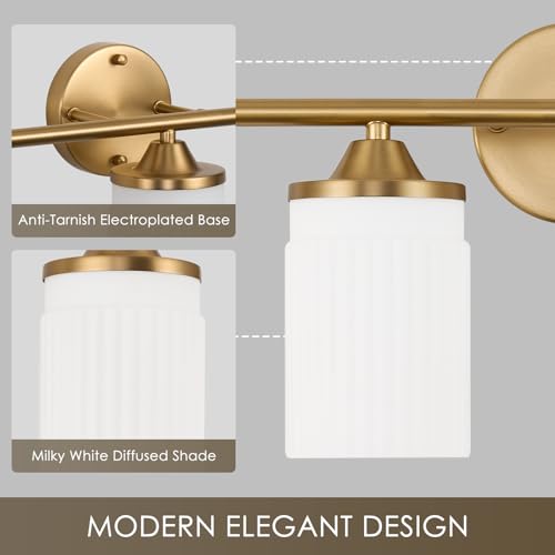 Image of Jonsi Gold Bathroom Light Fixtures 5-Light Vanity Lights Modern Wall Sconce with Milk White Shade Brushed Brass Bathroom Light Fixture Over Mirror for Bedroom Hallway Kitchen