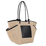 Lois - Bolso Capazo Rafia Mujer Para Playa Ideal Verano. Capazos Mimbre Mujer Estilo Rústico Elegante y Ligero, Negro
