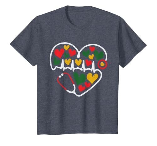 Stethoscope Heart Juneteenth Melanin Nurse African American T-Shirt, Youth, Heather Blue, 2T