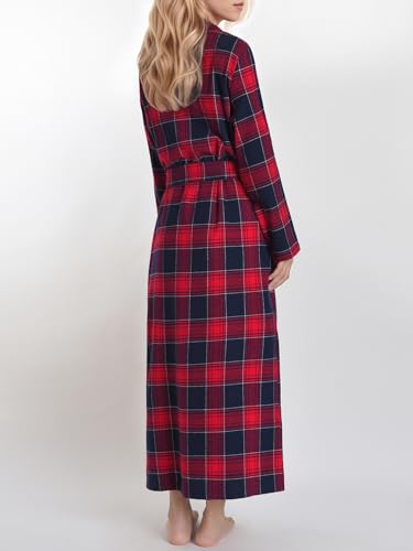 Latuza Women's Petite Size Flannel Robe Warm Plaid Bathrobe Full Length2