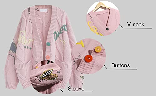 Image of utcoco Womens Open Front Cardigan Cable Knit Long Sleeve Button Down Embroidery Cardigan Sweaters