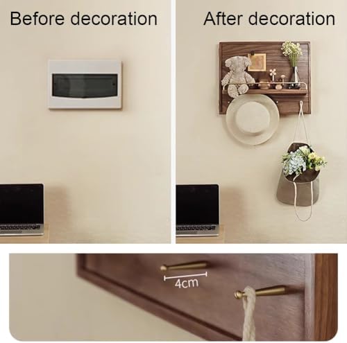 Elegant Wooden Electric Panel Cover - Rustic Fuse Box Concealer with Hooks & Shelf, 60x70cm Wall Storage Organizer for Entryway, Chic Home Décor & Functional Solution