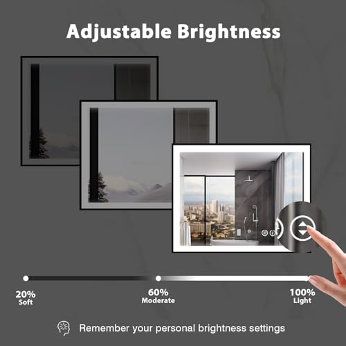 40x32 Bathroom LED Mirror, Black Aluminum Edge Lighted Mirror, 3 Colors Stepless Dimmable Vanity Mirror, Skincare, Anti-Fog, Shatter-Proof, ETL Listed, Memory Smart Mirror(Horizontal/Vertical)