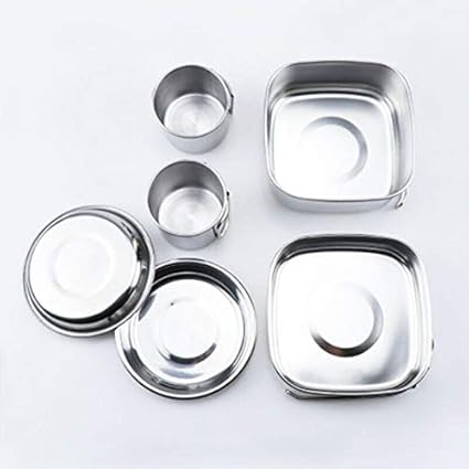 Ketsicart Cookware Silver Plates 6Pcs Stainless Steel Picnic Frying Pan Practical