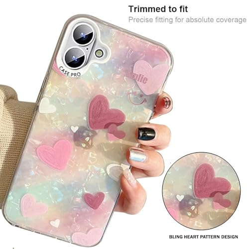 Image of mobistyle Designed for iPhone 16 Plus Cover | Shining Love Heart Pattern Design | iPhone 16 Plus Back Cover Case for Girls & Women (Pink)