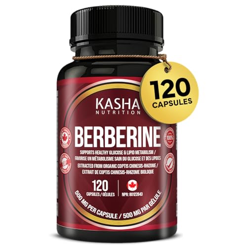 New! Kasha Nutrition Berberine from Organic & Natural Sources 1000 mg Per Serving (500 mg Per Capsule. Bulk 120 Capsules). Supports Blood Sugar Levels through Healthy Glucose (Sugar) and Lipid (Fat) Metabolism. Non-GMO, Vegan, Gluten Free. 120 Easy to Swallow Capsules.