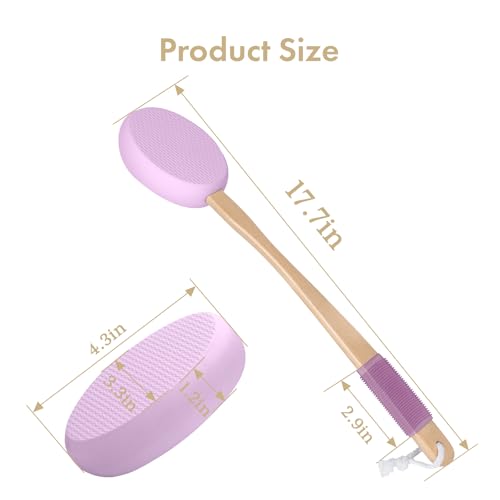 Image of AmazerBath Lotion Applicator for Back, Feet, 4 Replaceable Pads with Long Handle, Back Sunscreen Applicator for Elderly, Women, Apply Cream Medicine Skin Cream Moisturizer Sunscreen Tanner, Purple