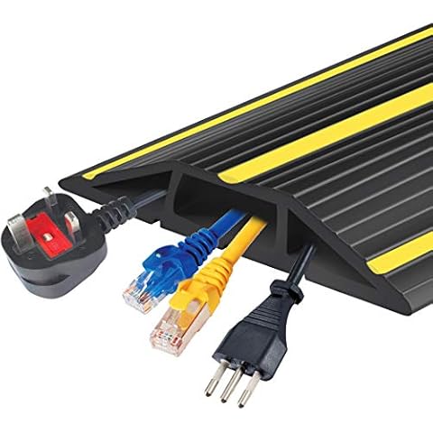 20Ft Cord Covers for Wires on Floor, 3-Channel Floor Cord Cover with Anti-Slip Base & Yellow Warning Strips, Extension Cord Covers for Floor, Ideal for Home, Office, Outdoor Use Cover