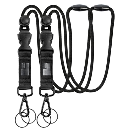 DAYGOS Breakaway Lanyards for ID Badges - Safety Detachable Key Lanyard with USA Flag, Adjustable Neck Strap Lanyard for Card Holder and Keys, Black, 2PCS