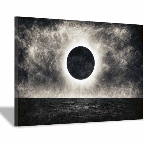 Tableau noir et blanc éclipse solaire HOQIU 40x60cm encadrée pour déco salon