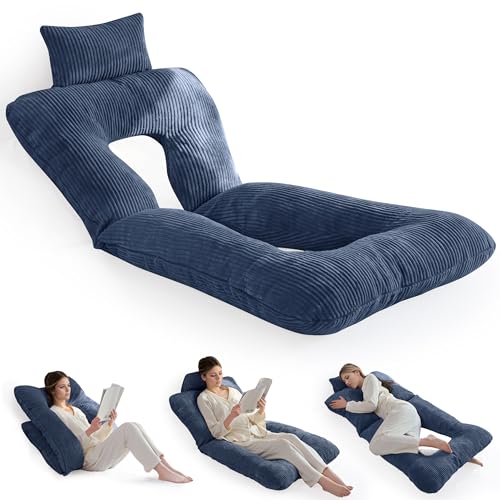 HIGOGOGO 読書用枕 ベッドやソファに座るための背もたれ枕 ゲーミングピロー 大人用 ベッド用シットアップサポート ブルーストーン