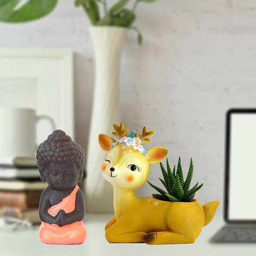 Rise™ Combo Deer Resin Planter Pot , Multicolour, 12.5 x 13 cm, (with Free Small Baby Cute Buddha Red) (B08TPBNF8F) Amazon Price History, Amazon Price Tracker