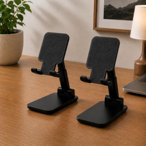 Kit 2 Suportes Celular Tablet De Mesa Ajustável Dobrável Universal Dr Hank Branco E Preto Base Antiderrapante Suporte Ergonômico Altura Regulável (PRETO e PRETO)