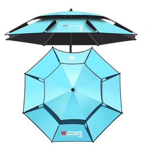 OPOLDBDMAC Sombrilla De Playa Antiviento Protección Solar Sombrilla De Jardín Portátil, Techo Doble De Ventilación, Exterior Parasol Pesca para Camping Playa(Lake Blue,240cm/8ft)