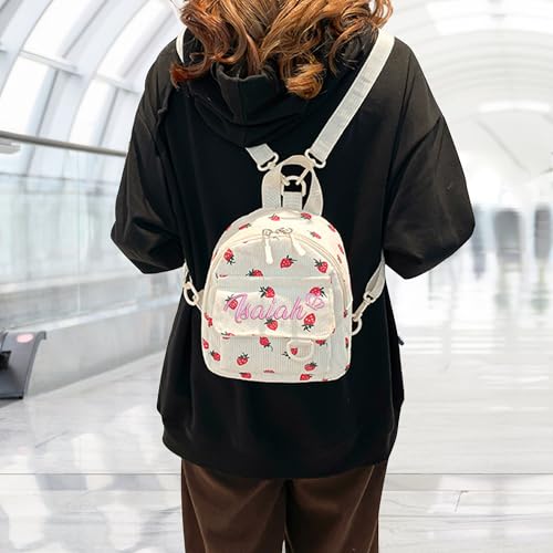 Pekdi Personalized Backpack with Embroidered Name Corduroy Backpack Monogram Strawberry Book Bag with Embroidery Pattern Lightweight Daypack Casual Travel Bag for Sports Dance Gym2