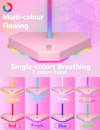 RGB Headphones Stand with 1 USB-C Data Transmission& 3 Type-C Charging Port, Desk Gaming Headset Holder with 7 Light Modes and Non-Slip Rubber Base (Black) - Image 4