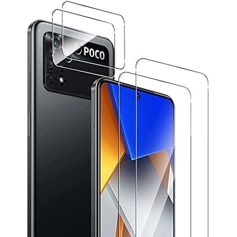 TUTUO [2+2 Pack Tempered Glass Compatible with Xiaomi POCO M4 Pro 4G 6.43" Screen Protector + Camera Lens Protector, [Anti-Scratch] [Bubble Free] 9H Hardness HD Clear Tempered Glass Film Cover