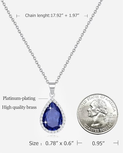 Diamond Teardrop Pendant Necklaces for Women Crystals Birthstone Costume Jewelry Gifts for Women,Gold Plated 17.92 + 1.97 inch Chain3