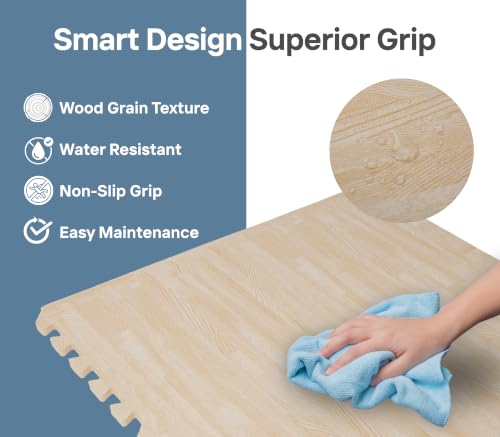 Image of Art3d 48 Sq.Ft Eva Puzzle Exercise Mats, 24 inchx24 inch x 1 /2 inch Thick Foam Interlocking Tiles for Flooring, Workout, Gym Equipments, Pack of 12, White Oak