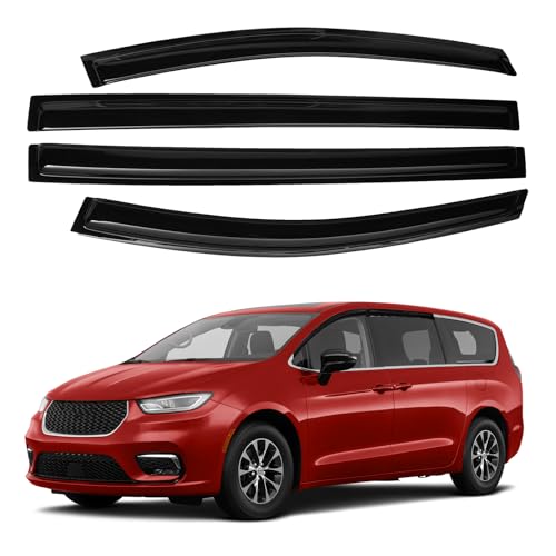 Image of Canvcle Pacifica Rain Guards - Window Visors for Chrysler Pacifica 2017-2025 2026, Outside-Mount Tape-On Side Window Wind Deflectors for Pacifica Accessories, Vent Visors Shades Rainproof Black 4PCS