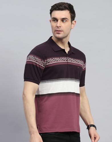Image of Monte Carlo Mens Striped Polo Collar Half Sleeve Cotton Blend Casual T-Shirt (224064162)