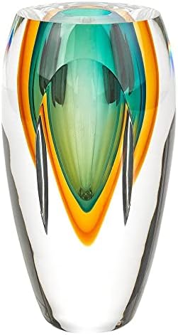 Badash Rimini Murano-Style Art Glass Vase 6" Tall Mouth-Blown Glass Bud Vase - Contemporary Home Decor Accent Piece