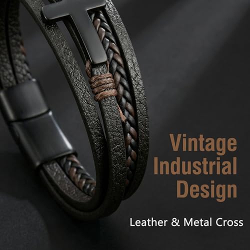 Pulsera trenzada de cuero para hombres miniatura 4