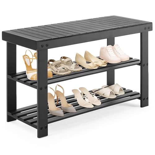 DUMOS Shoe Rack Bench, 3-Tier Bamboo Entryway Benches, Holds Up to 286 lb Storage Organizer, 11.3 x...