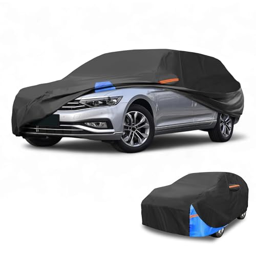 Image of Waterproof All-Weather Universal Car Cover with Right Side Zipper, 190T Polyeste Black Blue Fits for Wagon 177 inch to 190 inch Length