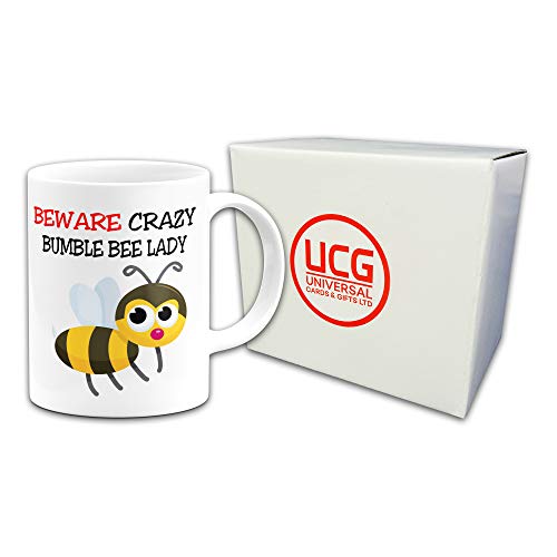 GIFT MUGS Taza de Regalo Divertida con Texto en inglés Beware Crazy Bumble Bee Lady