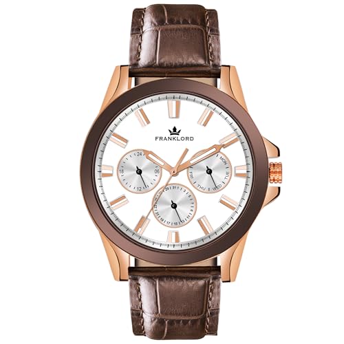 Franklord Roadster Six Hands Series Mens Analog Watch Timepiece with Round White Dial Day and Date Functioning Stylish Wristwatch Featuring a Smart Premium Leather Strap Ideal for Men (B0CLVJLPGK) Amazon Price History, Amazon Price Tracker