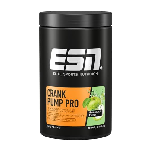 ESN Crank Pump Pro, 450 g, Pre Workout Booster, Green Apple - made in Germany