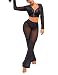 Womens Sexy Sheer Mech Club Hooded Crop Top Pants Set Two Piece Outfits XL Black
