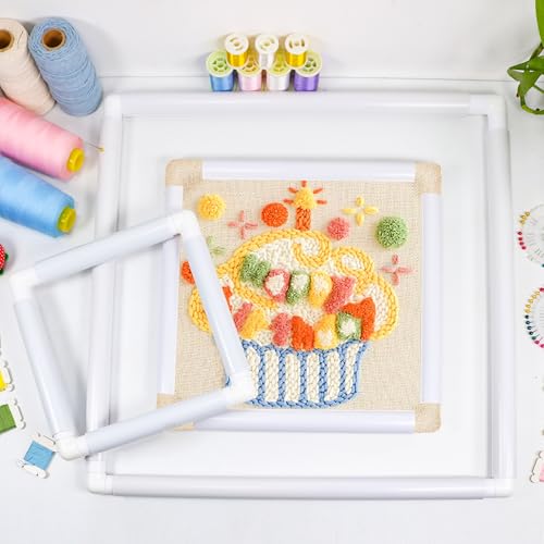 Image of Square Embroidery Cross Stitch Frame Hoops, 8'' + 11'' + 17'' Cross Stitch Scroll Frames, Rectangular Embroidery Snap Frames DIY Sewing Tool for Quilting, Needlepoint, Silk-Painting (White)