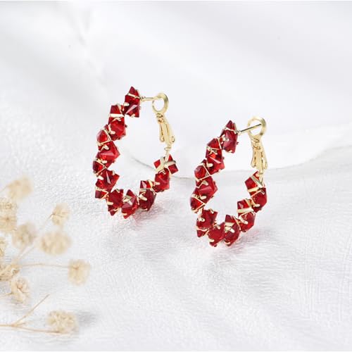 14K Gold Red Crystal Hoop Earrings for Women Trendy Hypoallergenic Chunky Statement Earrings Women's Jewelry Gifts Womens Mom Her4