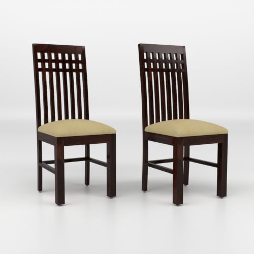 Image of Solid Sheesham Wood Dining Chair Set of 2 | Premium Wooden Dining Chairs with Cushioned Seat | Elegant Vertical Slatted Backrest | Heavy Duty Dining Table Chairs for Kitchen