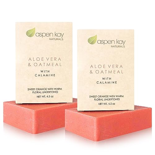 Aloe Vera & Oatmeal Soap Bar with Calamine, Natural & Organic Ingredients - Organic Aloe Vera & Colloidal Oats. Face & Body - for Men, Women & Teens. Gentle Body Wash. 4.5 oz Bar (Pack of 2)