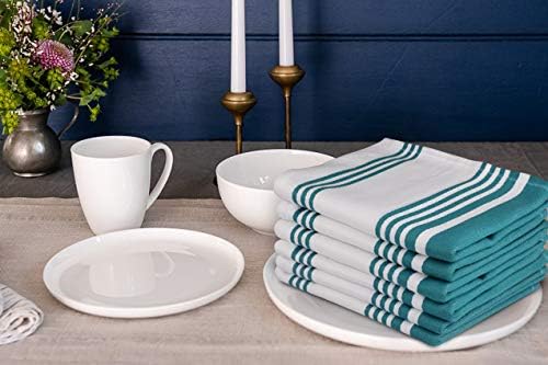 Urban Villa Kitchen Towels 100% Cotton Dish Towels for Kitchen (Set of 6) 20”x30” Dish Cloths Highly Absorbent Kitchen Linen Set with Hanging Loop Perfect for Drying Dishes Cleaning Towels-Teal White - Image 3