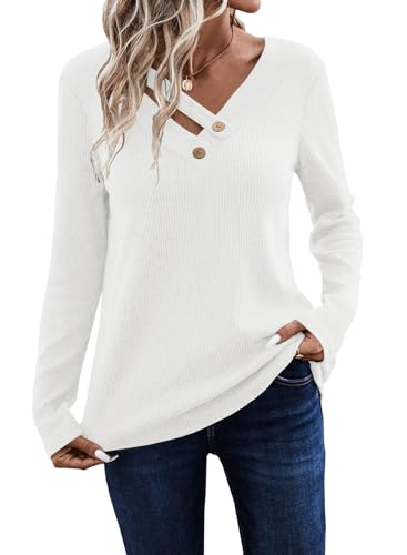 Image of LOLONG Womens Long Sleeve V Neck T Shirts Casual Basic Work Tops Trendy