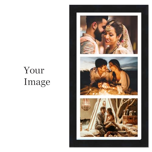 Image of Wooden Rectangular Photo Frame Wall Hanging with Customised Collage Photo Frame for Anniversary Couples Birthday Gifts (6x12 Inches) Pack of 1